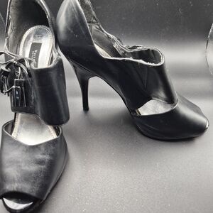 White House Black Market Black Peep-Toe Stiletto Heels with Side Buckle